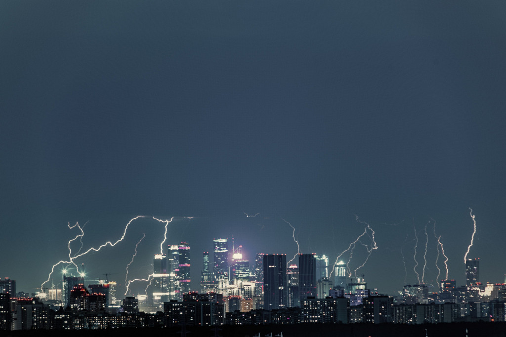 Thunderstorm over Moscow City from 14 to 15 May 2021